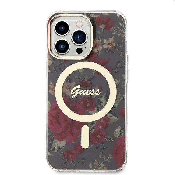 Zadný kryt Guess PC/TPU Flowers IML MagSafe for Apple iPhone 13 Pro Max, kaki