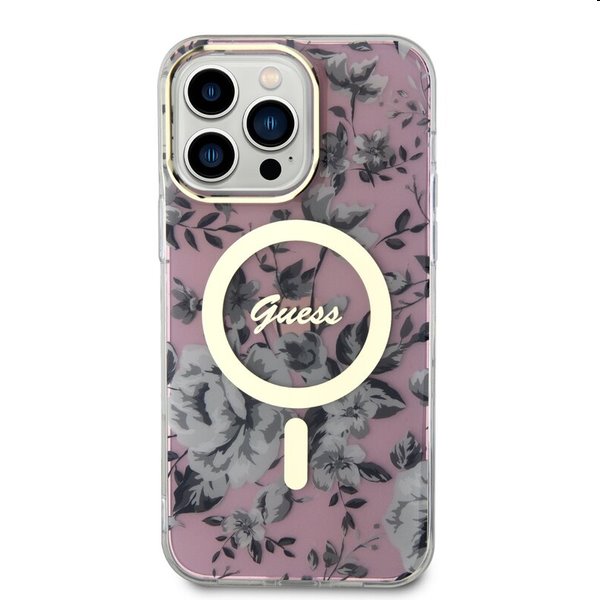 Zadný kryt Guess PC/TPU Flowers IML MagSafe for Apple iPhone 13 Pro, ružová