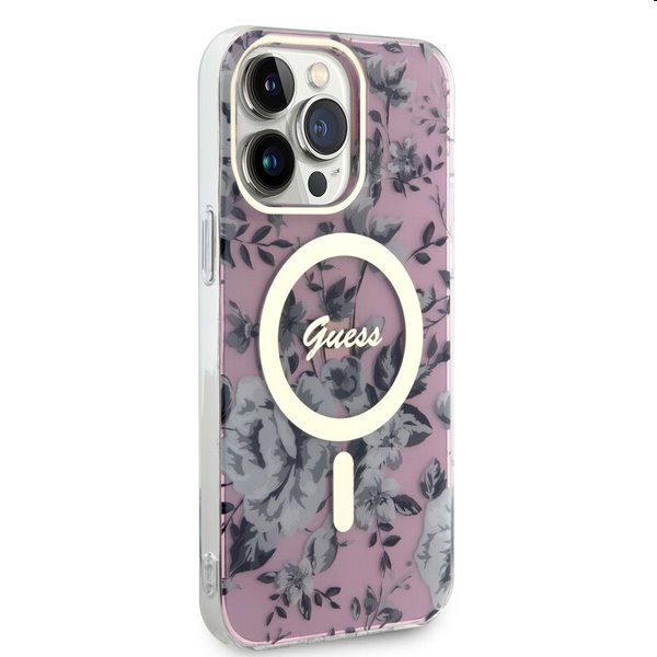 Zadný kryt Guess PC/TPU Flowers IML MagSafe for Apple iPhone 13 Pro, ružová