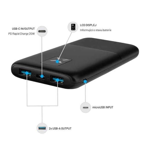 FIXED powerbanka Zen 10 s LCD displejom a výstupom PD 20 W, 10000 mAh, čierna