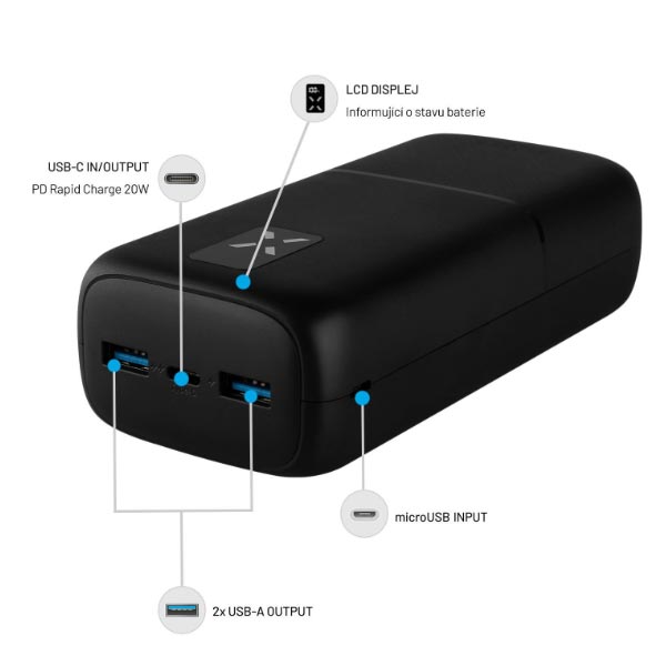 FIXED powerbanka Zen 30 s LCD displejom a výstupom PD 20 W, 30000 mAh, čierna