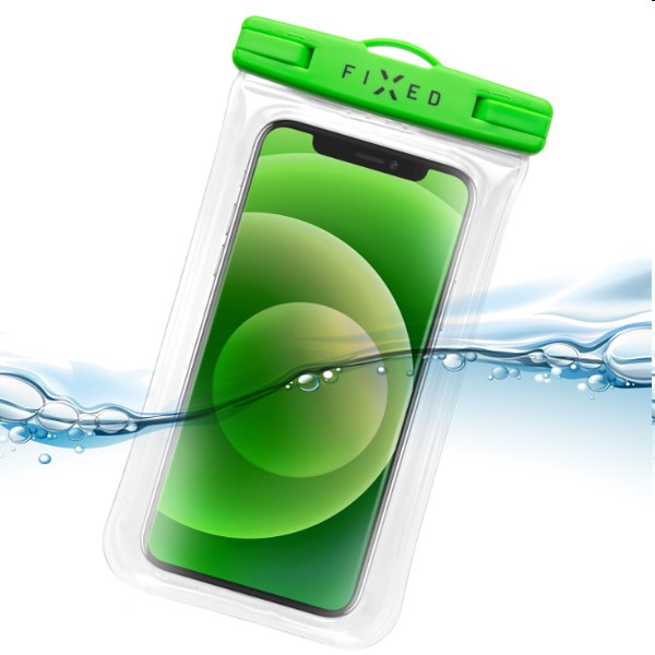 Vodeodolné plávajúce puzdro na mobil FIXED s kvalitným uzamykacím systémom a certifikáciou IPX8, zelená