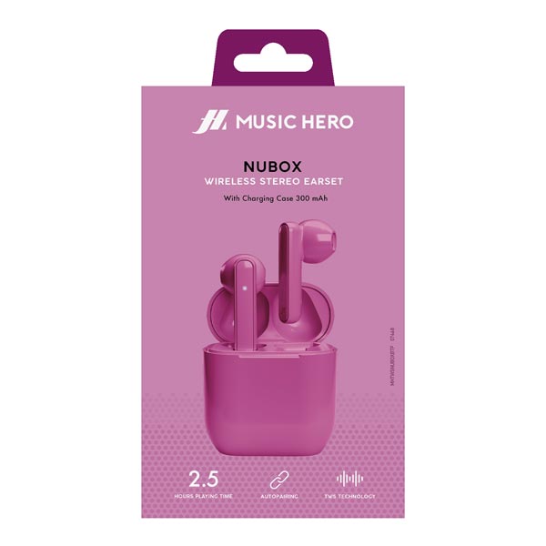 Music Hero TWS NUBOX slúchadlá, ružové