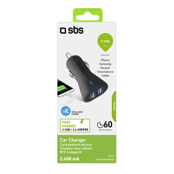 SBS Autoadaptér Mini 2 x USB, 2,4 A, 12/24 V, čierna