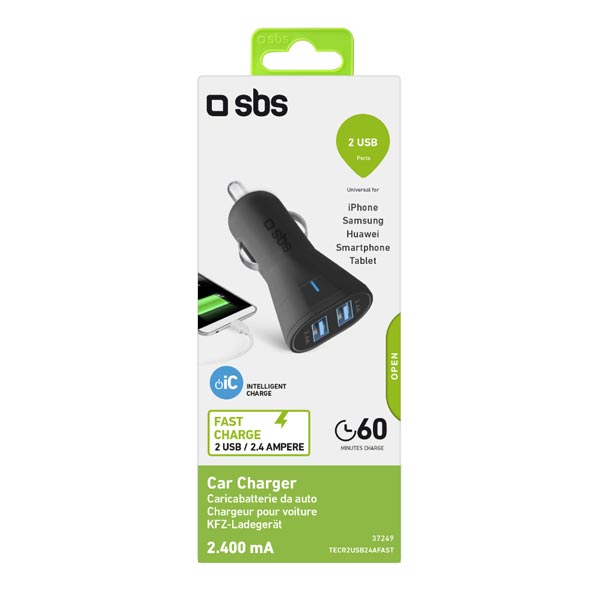 SBS Autoadaptér Mini 2x USB, 2,4 A, 12/24V, čierna