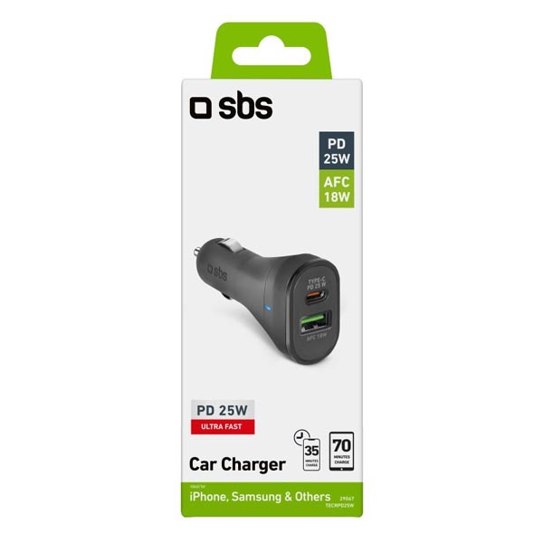 SBS Autoadaptér USB/USB-C, PD, 25 W, čierna