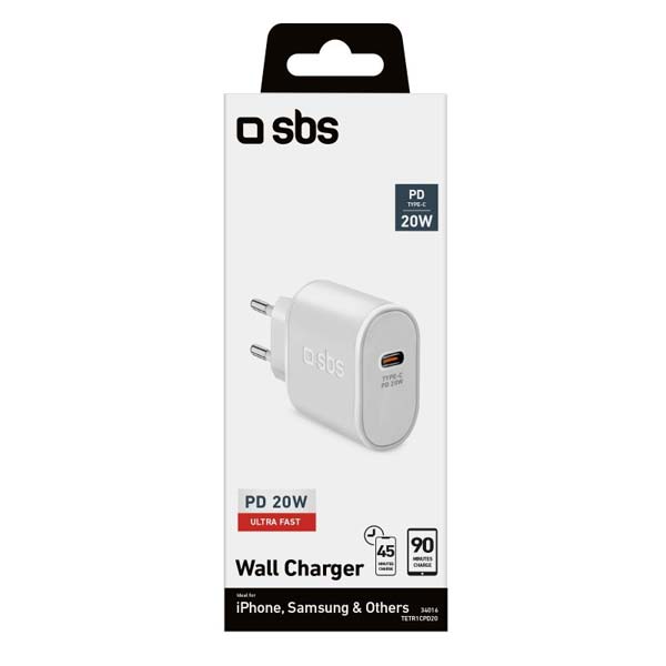 SBS Cestovný adaptér 1 x USB-C, PD 20 W, biela