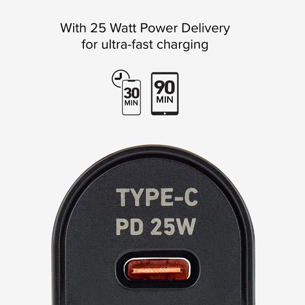 SBS Cestovný adaptér USB AFC/USB-C, PD 25W, čierna