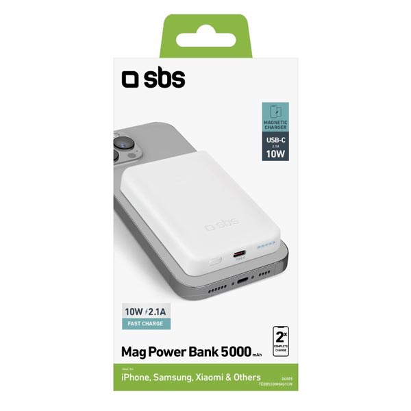 SBS Magnetická bezdrôtová powerbanka 5000 mAh, biela