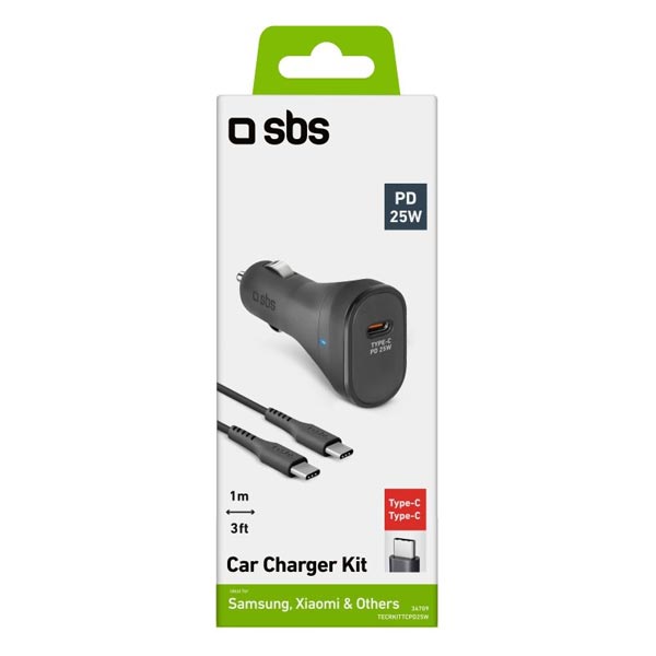 SBS Nabíjacia sada do auta USB-C, PD 25 W, čierna