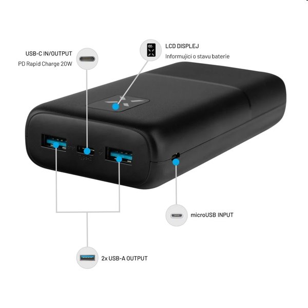 FIXED powerbanka Zen 20 s LCD displejom a výstupom PD 20 W, 20 000 mAh, čierna