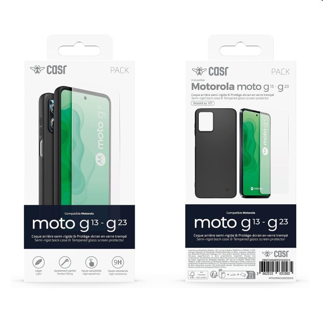 Zadný kryt a ochranné sklo CASR pre Motorola Moto G13/G23, čierna Zadný kryt a ochranné sklo CASR pre Motorola Moto G13/G23, čierna