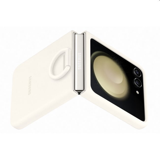 Zadný kryt Silicone Cover s držiakom na prst pre Samsung Galaxy Z Flip5, krémová
