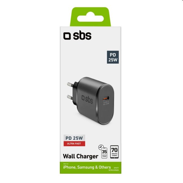 SBS Cestovný adaptér USB-C, 25 W, PD, čierna
