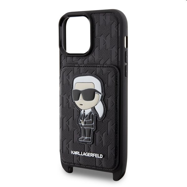 Zadný kryt Karl Lagerfeld Saffiano Monogram Crossbody Ikonik NFT s popruhom pre iPhone 14 Pro, čierna