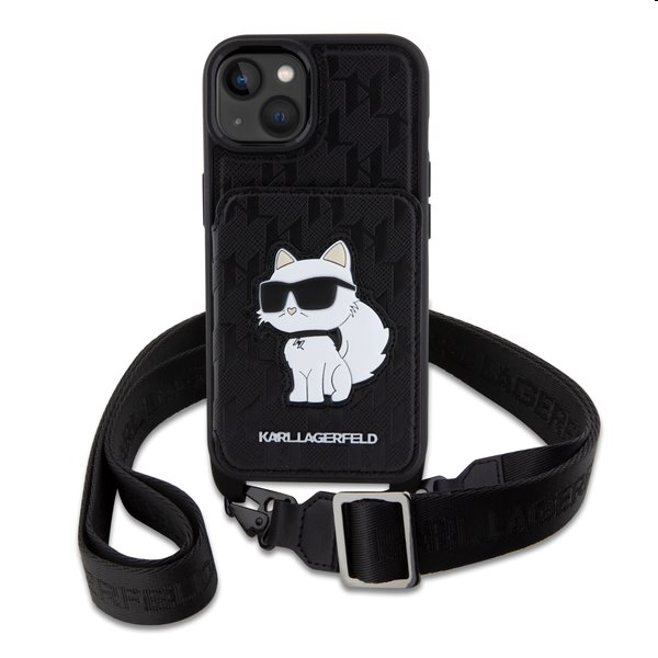 Zadný kryt Karl Lagerfeld Saffiano Monogram Crossbody Choupette NFT Kryt pre Apple iPhone 14, čierna