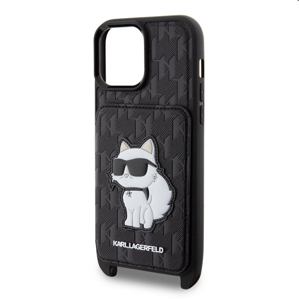 Zadný kryt Karl Lagerfeld Saffiano Monogram Crossbody Choupette NFT Kryt pre Apple iPhone 14 Pro Max, čierna