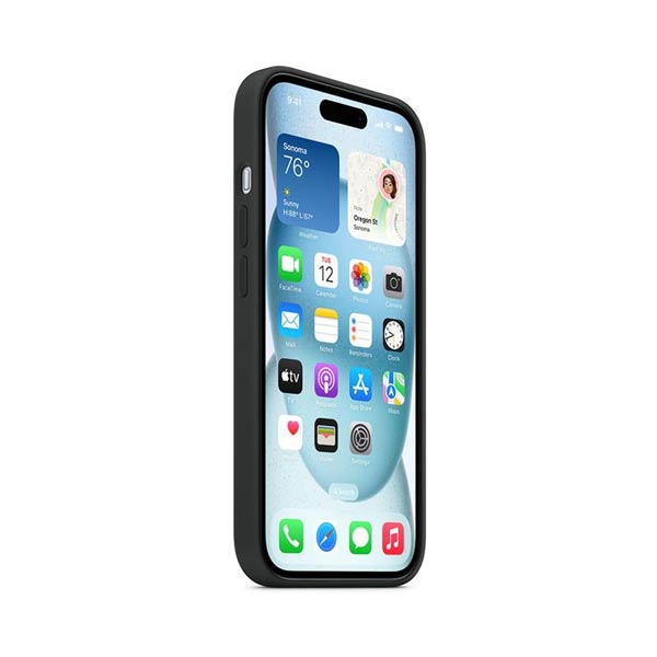 Silikónový zadný kryt pre Apple iPhone 15 Plus s MagSafe, čierna