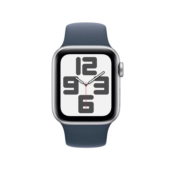 Apple Watch SE GPS 44mm strieborná , hliníkové puzdro so športovým remienkom burková modrá - S/M