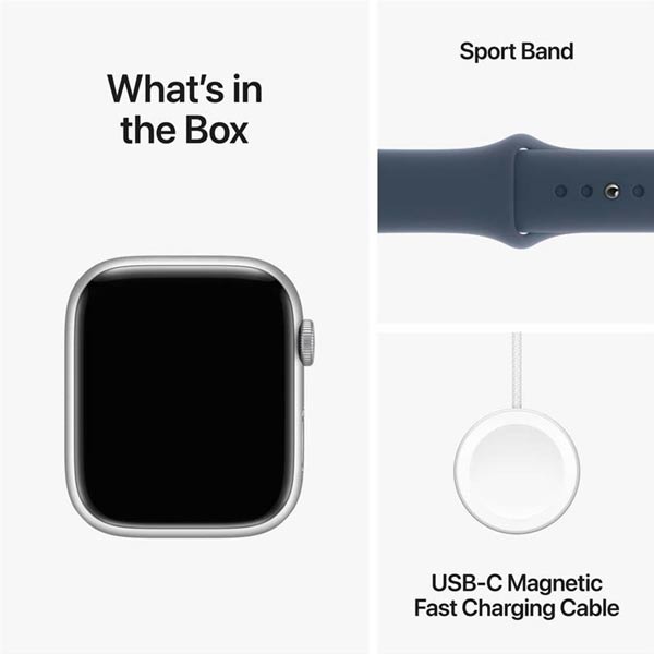 Apple Watch Series 9 GPS 41mm strieborná , hliníkové puzdro so športovým remienkom burková modrá - S/M