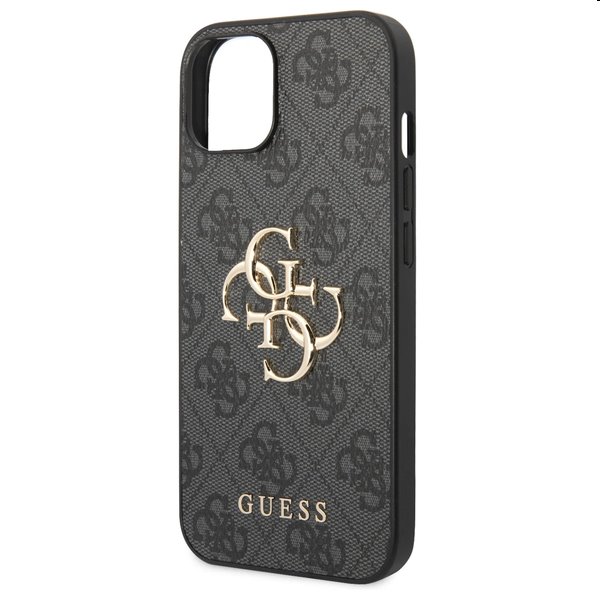 Zadný kryt Guess PU 4G Metal Logo pre iPhone 15, šedá