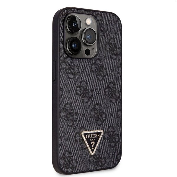 Zadný kryt Guess PU 4G Strass Triangle Metal Logo s popruhom pre iPhone 15 Pro Max, čierna