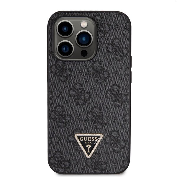 Zadný kryt Guess PU 4G Strass Triangle Metal Logo s popruhom pre iPhone 15 Pro Max, čierna