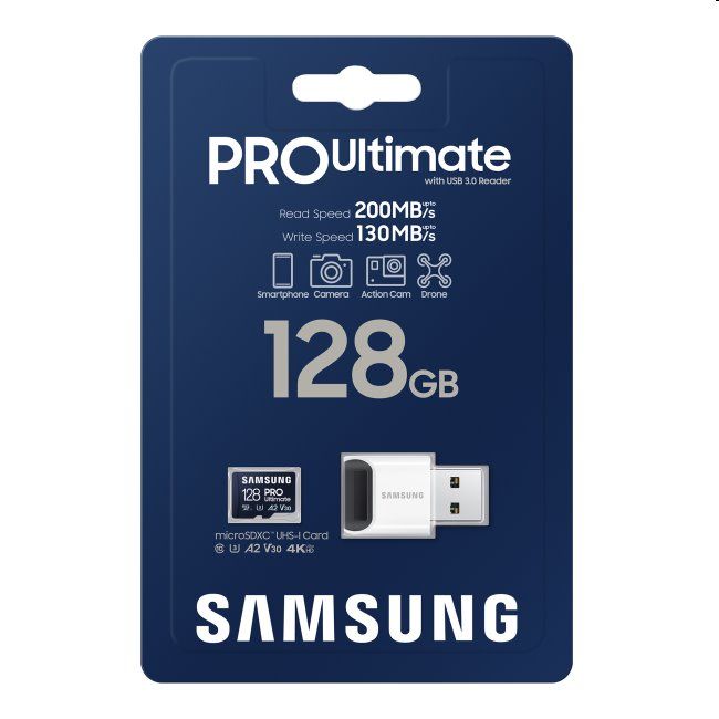 Samsung PRO Ultimate Micro SDXC 128 GB, USB adaptér