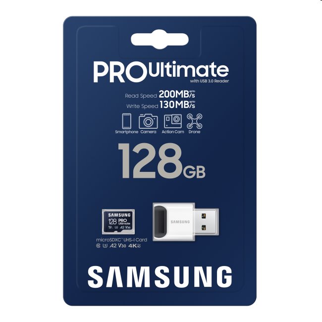 Samsung PRO Ultimate Micro SDXC 128 GB, USB adaptér
