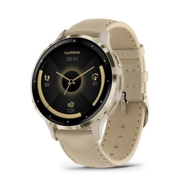 Garmin VENU 3S, French Gray/Soft Gold, Leather