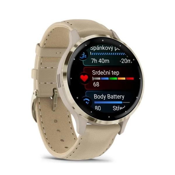 Garmin VENU 3S, French Gray/Soft Gold, Leather