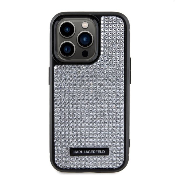 Zadný kryt Karl Lagerfeld Rhinestone Plate Metal Logo pre Apple iPhone 15 Pro, strieborná Zadný kryt Karl Lagerfeld Rhinestone Plate Metal Logo pre Apple iPhone 15 Pro, strieborná