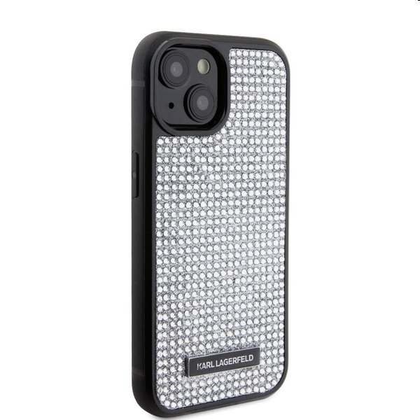 Zadný kryt Karl Lagerfeld Rhinestone Plate Metal Logo pre Apple iPhone 15, strieborná Zadný kryt Karl Lagerfeld Rhinestone Plate Metal Logo pre Apple iPhone 15, strieborná