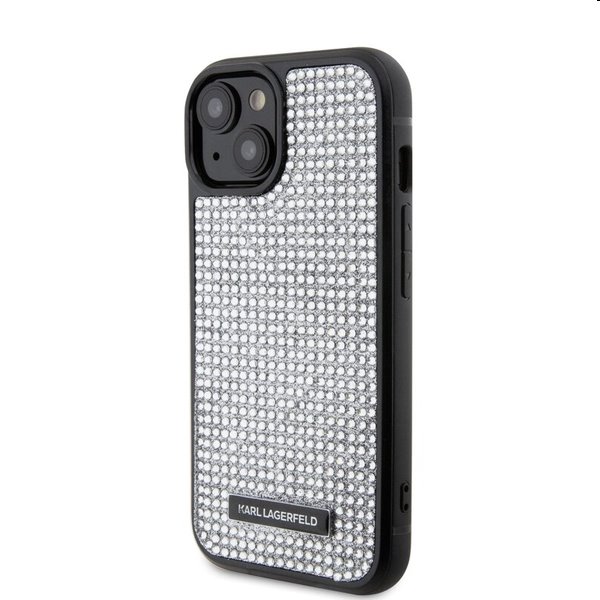 Zadný kryt Karl Lagerfeld Rhinestone Plate Metal Logo pre Apple iPhone 15, strieborná Zadný kryt Karl Lagerfeld Rhinestone Plate Metal Logo pre Apple iPhone 15, strieborná