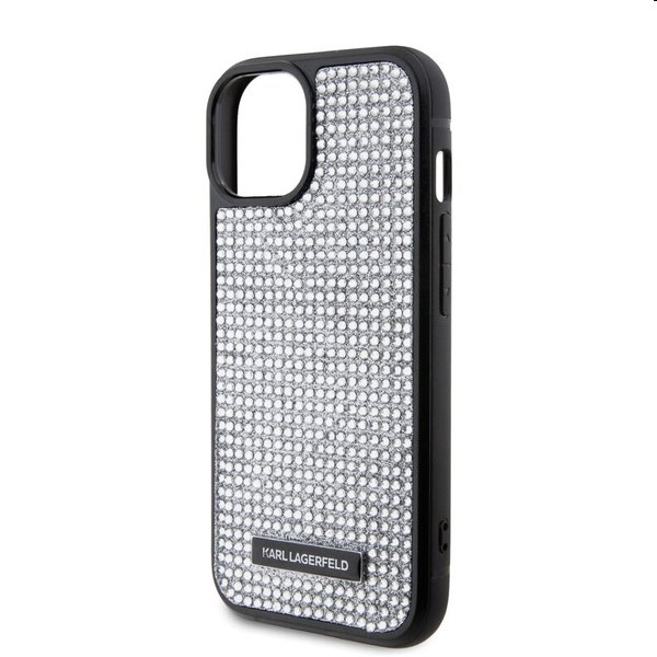 Zadný kryt Karl Lagerfeld Rhinestone Plate Metal Logo pre Apple iPhone 15, strieborná Zadný kryt Karl Lagerfeld Rhinestone Plate Metal Logo pre Apple iPhone 15, strieborná