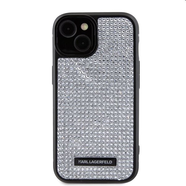 Zadný kryt Karl Lagerfeld Rhinestone Plate Metal Logo pre Apple iPhone 15, strieborná Zadný kryt Karl Lagerfeld Rhinestone Plate Metal Logo pre Apple iPhone 15, strieborná