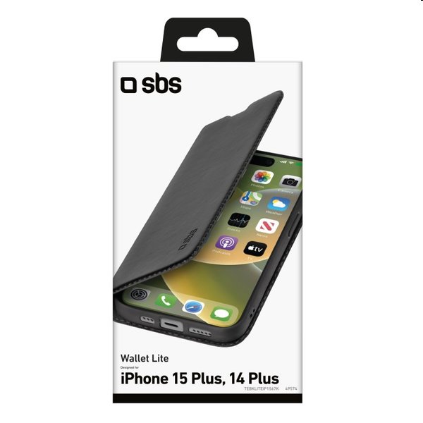 Knižkové puzdro SBS Book Wallet Lite pre Apple iPhone 15 Plus, čierna