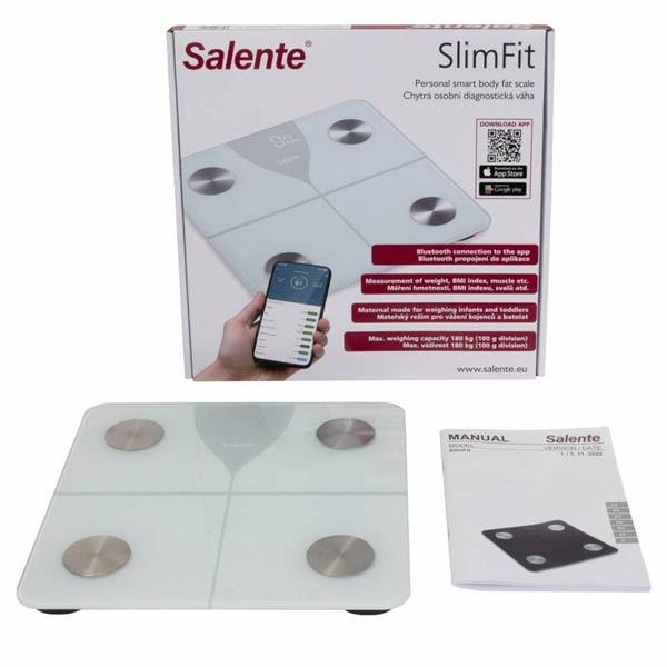 Salente SlimFit, osobná diagnostická fitness váha, bluetooth, biela