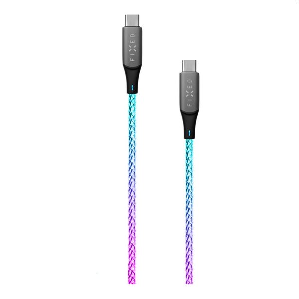 FIXED LED Nabíjací kábel USB-C/USB-C, PD, 1,2 m, 60 W, dúhový