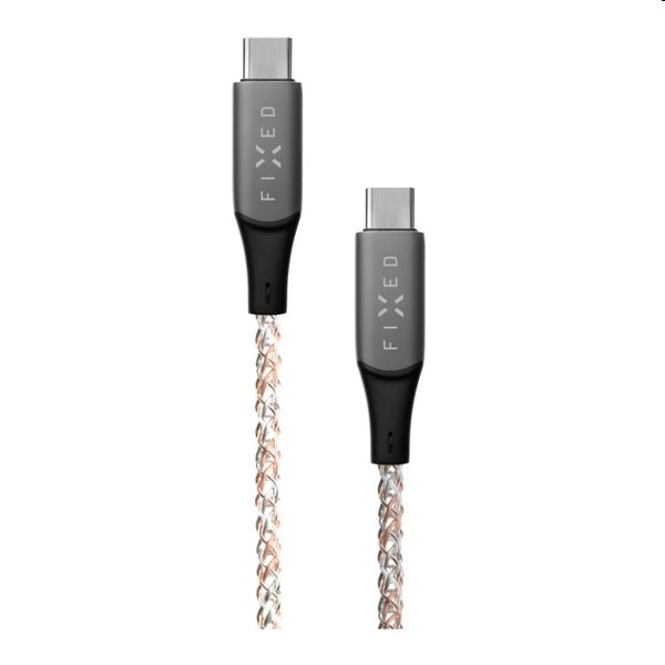 FIXED LED Nabíjací kábel USB-C/USB-C, PD, 1,2 m, 60 W, dúhový