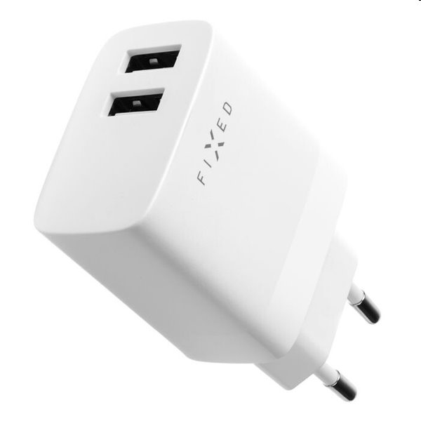 FIXED Set Sieťová nabíjačka 2 x USB a kábel USB/Lightning 1m MFI, 17W Smart Rapid Charge, biela