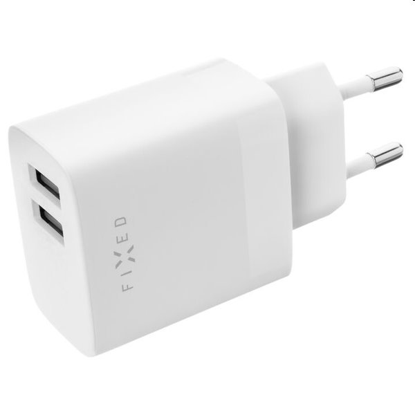 FIXED Set Sieťová nabíjačka 2 x USB a kábel USB/Lightning 1m MFI, 17W Smart Rapid Charge, biela