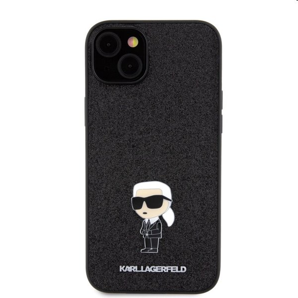 Zadný kryt Karl Lagerfeld Fixed Glitter Metal Ikonik pre Apple iPhone 15 Plus, čierna
