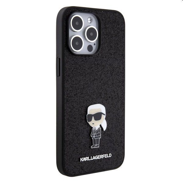 Zadný kryt Karl Lagerfeld Fixed Glitter Metal Ikonik pre Apple iPhone 15 Pro, čierna