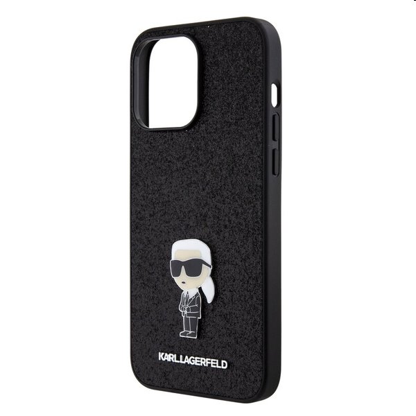 Zadný kryt Karl Lagerfeld Fixed Glitter Metal Ikonik pre Apple iPhone 15 Pro, čierna