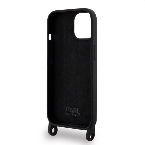 Zadný kryt Karl Lagerfeld Liquid Silicone Crossbody Ikonik s popruhom pre Apple iPhone 15, čierna