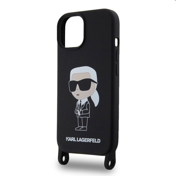 Zadný kryt Karl Lagerfeld Liquid Silicone Crossbody Ikonik s popruhom pre Apple iPhone 15, čierna