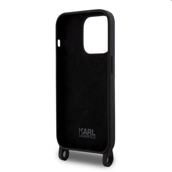 Zadný kryt Karl Lagerfeld Liquid Silicone Crossbody Ikonik s popruhom pre Apple iPhone 15 Pro, čierna