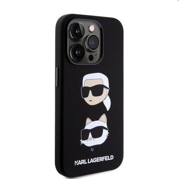 Zadný kryt Karl Lagerfeld Liquid Silicone Karl and Choupette Heads pre Apple iPhone 15 Pro, čierna
