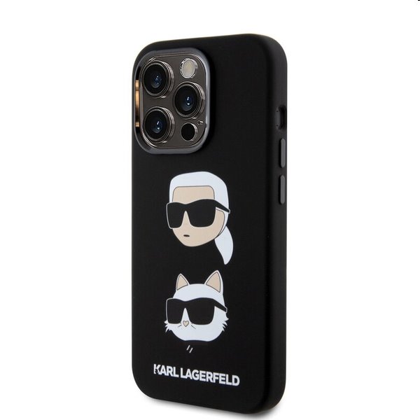 Zadný kryt Karl Lagerfeld Liquid Silicone Karl and Choupette Heads pre Apple iPhone 15 Pro, čierna